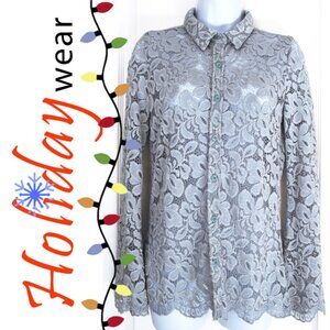 NWT BCBG MaxAzria blue guipure lace blouse